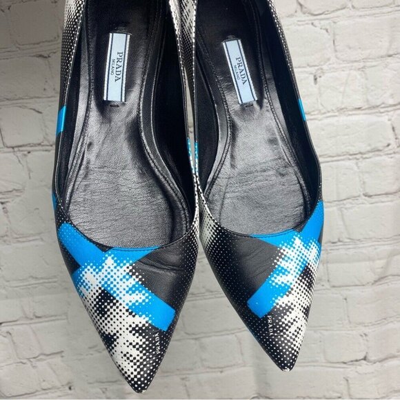 Prada Women's Black Graffiti Eye Pointed Toe Luxury Flat Shoe IT 37.5 / US 7 - Picture 4 of 13